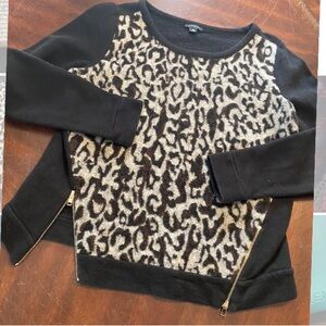 Ann Taylor Black and Leopard Print Sweater